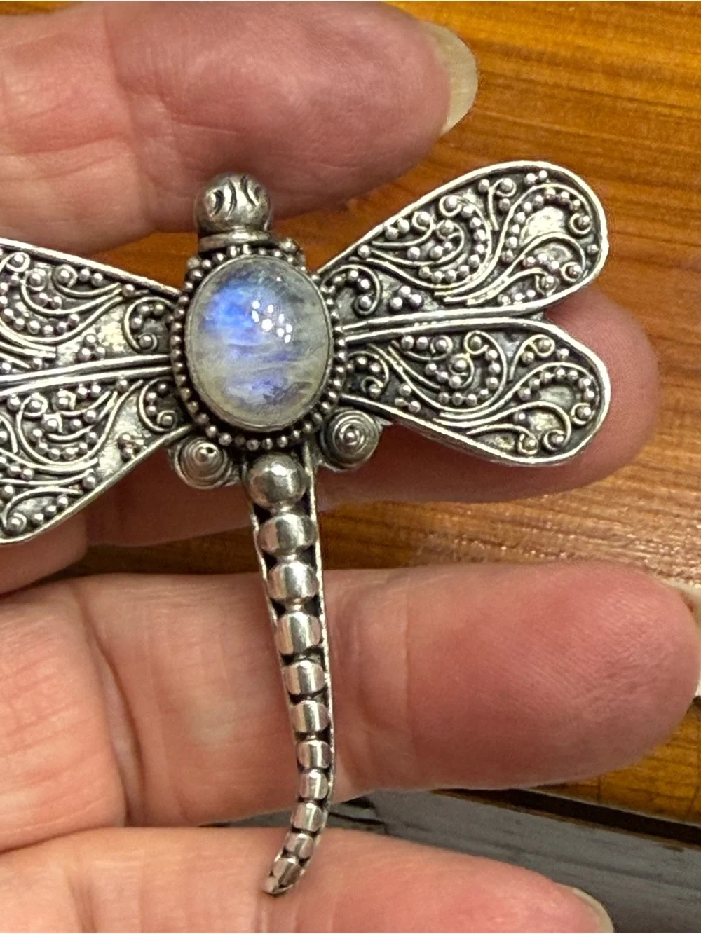 Sterling Silver 925 Rainbow Moonstone Pin Brooch 13.25 Grams